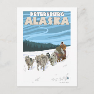 Dog Sledding Scene - Petersburg, Alaska Briefkaart