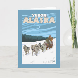 Dog Sledding Scene - Yukon, Alaska Feestdagen Kaart