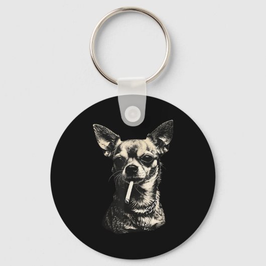 Dog Smoking Cigarette Funny Chihuahua Meme Sleutelhanger (Voorkant)