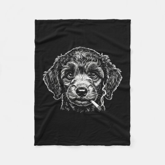 Dog Smoking Cigarette Funny Poodle Meme Fleece Deken (Voorkant)