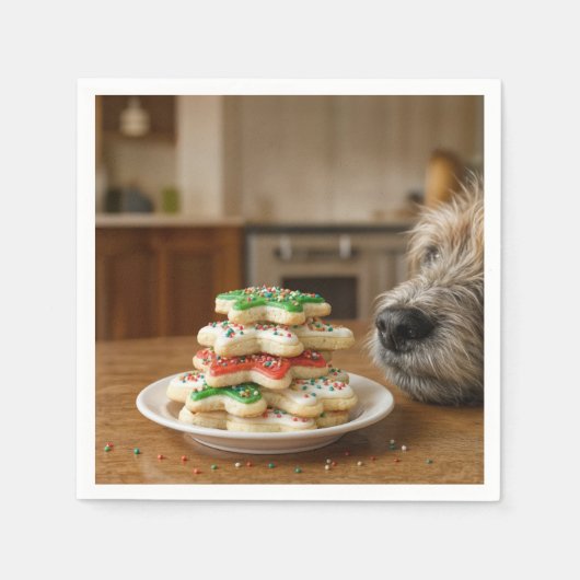 Dog Sniffing Christmas Sugar Cookies Servet (Voorkant)