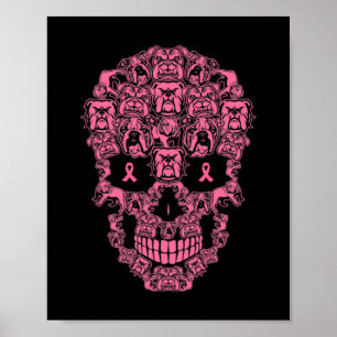 Dog Sugar Skull Roze Lintje Borstkanker Poster