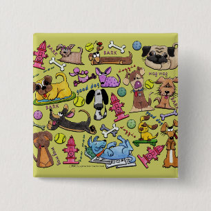 Dog Thed Collage Vierkante Button 5,1 Cm