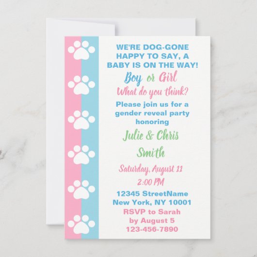 Dog Thema Gender Reveal Party Kaart (Voorkant)