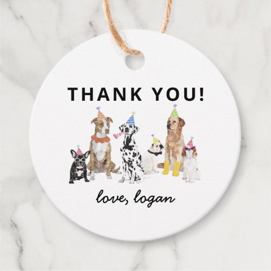 Dog Theme Laten we Pawty Dog Birthday Party Bedankjes Labels (Voorkant)