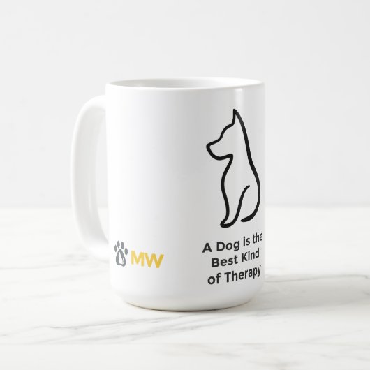 Dog Therapy Mug – Minimalist Pet Line Art Coffrt P (Devant gauche)