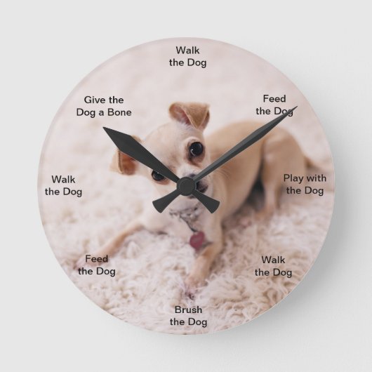Dog Time Wall Clock Chihuahua Ronde Klok (Voorkant)