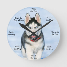 Dog Time Wall Clock Husky Ronde Klok