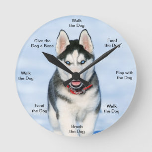 Dog Time Wall Clock Husky Ronde Klok