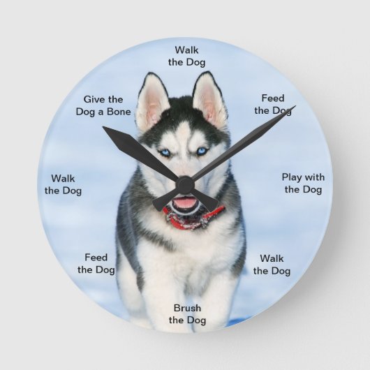 Dog Time Wall Clock Husky Ronde Klok (Voorkant)