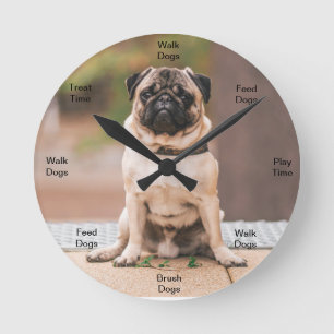 Dog Time Wall Clock Pug Ronde Klok