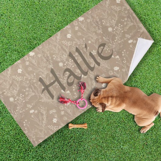 Dog Towel - Brown Botanical, Personalized Badhanddoek