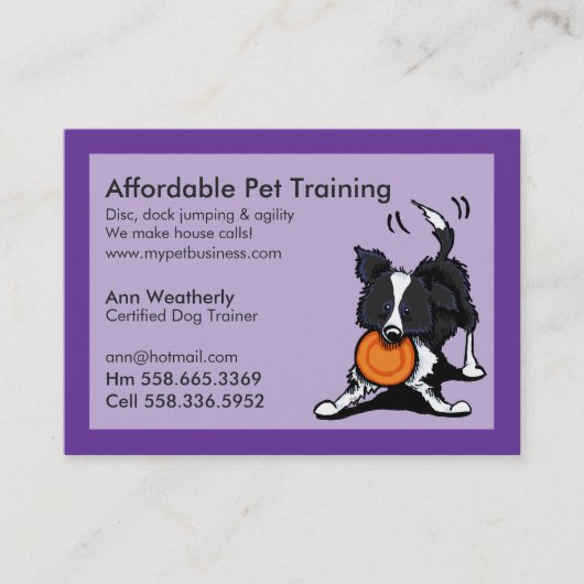 Dog Trainer Pet Training Border Collie Paars Visitekaartje (Voorkant)