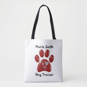 Dog Trainer Red Paw Print White Hearts Pattern Draagtas