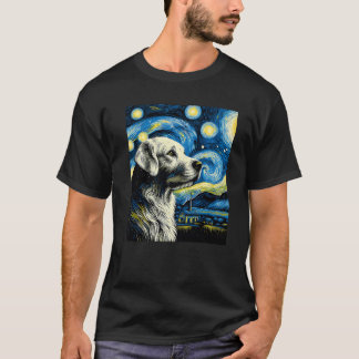 Dog Under Starry Night Sky Art Graphic Birthday Ch T-shirt