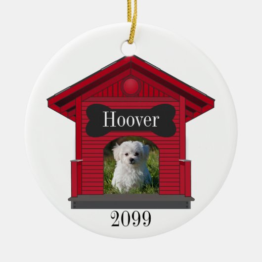 Dog Upload Photo Dog House met kerstmis Keramisch Ornament (Voorkant)