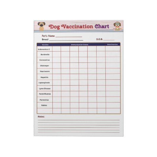 Dog Vaccination Chart Notitieblok (Gedraaid)