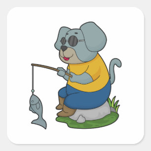 Dog Vist Fisher Finshing Vierkante Sticker