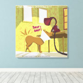Dog W/E-Collar Sniffing Lamp Funny Canvas Afdrukke Afdruk (Insitu (Houten vloer))