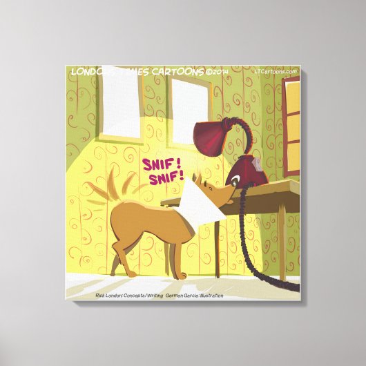 Dog W/E-Collar Sniffing Lamp Funny Canvas Afdrukke Afdruk (Voorkant)