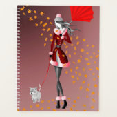 Dog Walker Autumn Leaves Red Planner (Voorkant)