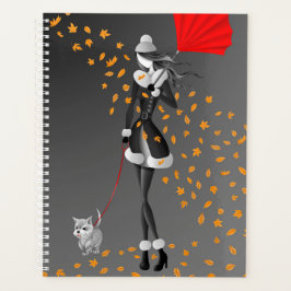 Dog Walker Autumn Leaves zwart Planner