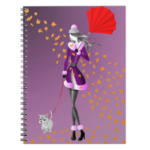 Dog Walker Autumn verlaat paarse Notitieboek