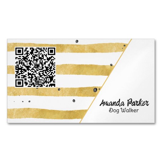 Dog Walker Brown Waterverf Handschrift QR Code Magnetisch Visitekaartje (Voorkant)
