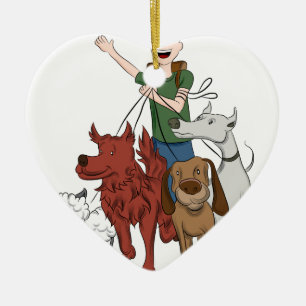 Dog Walker Cartoon Keramisch Ornament