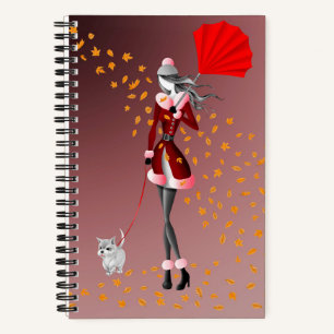 Dog Walker Herfst Bladeren Rood Notitieboek