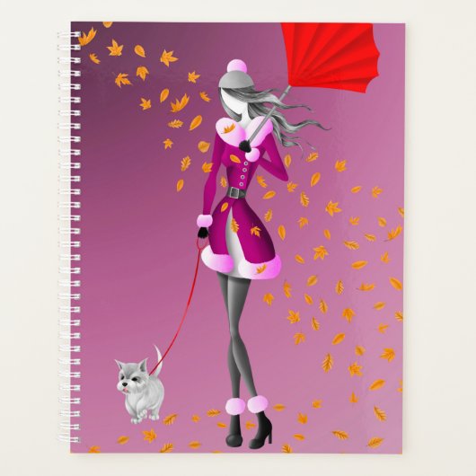 Dog Walker Herfst Bladeren Roze Planner (Voorkant)