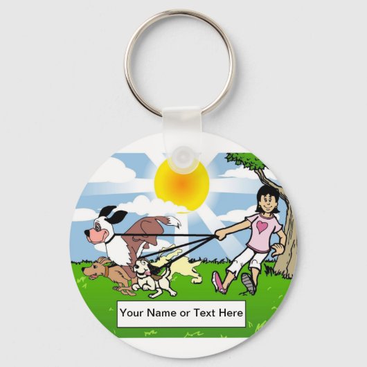 Dog Walker, Hondenliefhebber - Vrouw Cartoon Sleutelhanger (Voorkant)