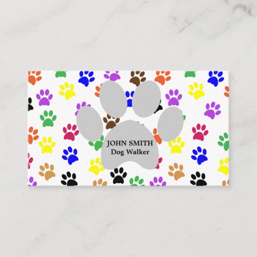 Dog Walker Paw Print Patroon Visitekaartje (Voorkant)
