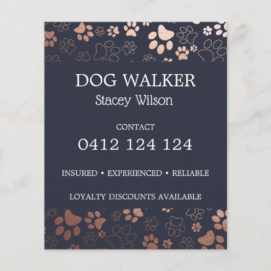 Dog Walker Paw Print Pattern Business Flyer (Voorkant)