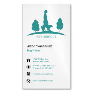 Dog Walker Pet Care Aqua Visitekaartje Magnetisch Visitekaartje