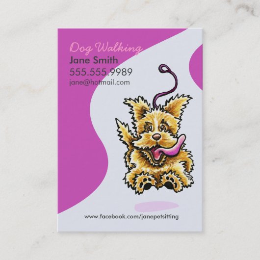 Dog Walker Pet Care Leashed Terrier Paars Visitekaartje (Voorkant)
