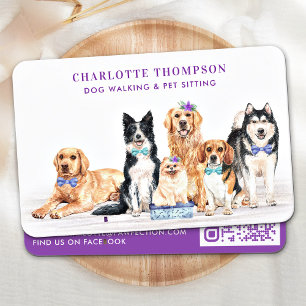 Dog Walker Pet Sitter Groomer Waterverf QR Code Visitekaartje
