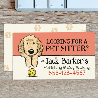 Dog Walker Pet Sitter Schattige Doodle Dog met Bal Visitekaartje