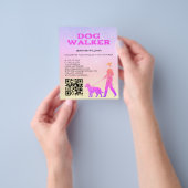Dog Walker Pink Gold Glitter QR Code Pet Services Flyer (Hand)