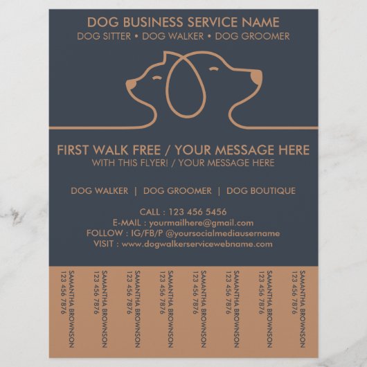 Dog Walker Service Lineart Brown Navy Flyer (Voorkant)