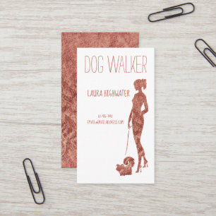 Dog Walker Silhouette Roos Gold Faux Foil Pet Visitekaartje