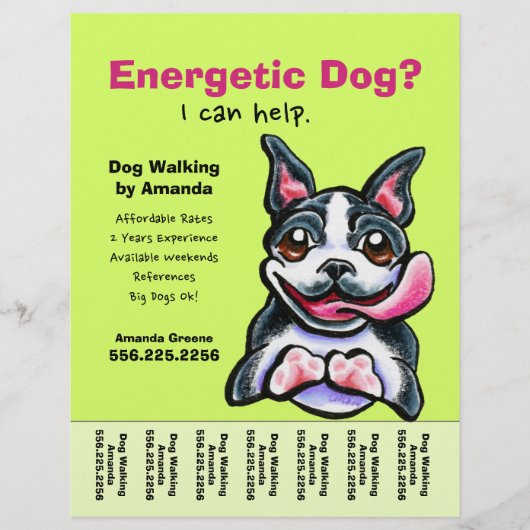 Dog Walker Walking Boston Tear Sheet Flyer (Voorkant)