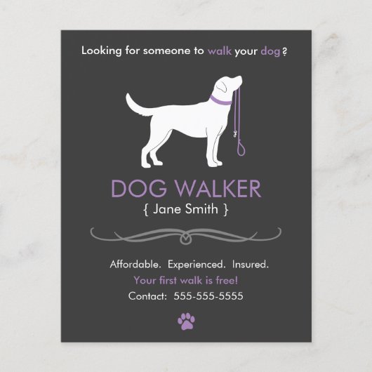 Dog Walker Walking Business Flyer Sjabloon small (Voorkant)