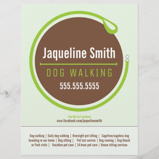 Dog Walker Walking Leash Loop Green Promotion Flyer (Voorkant)