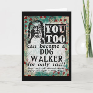 Dog Walker Wenskaart - Funny  Retro Kaart