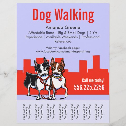 Dog Walking Boston Terriers Scheurblad Flyer (Voorkant)