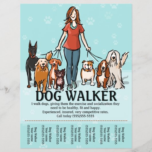 Dog Walking. Dog Walker. Teerblad Flyer (Voorkant)