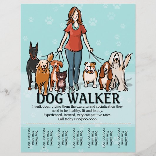 Dog Walking. Dog Walker. Teerblad Flyer (Voorkant)