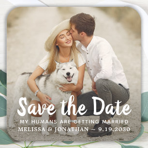 Dog Wedding Custom Pet Couple Photo Save the Date Vierkante Kartonnen Onderzetter