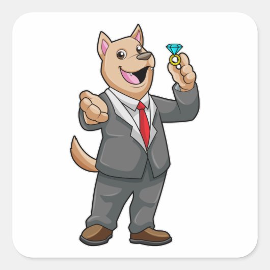 Dog Wedding Groom Wedding ring Vierkante Sticker (Voorkant)